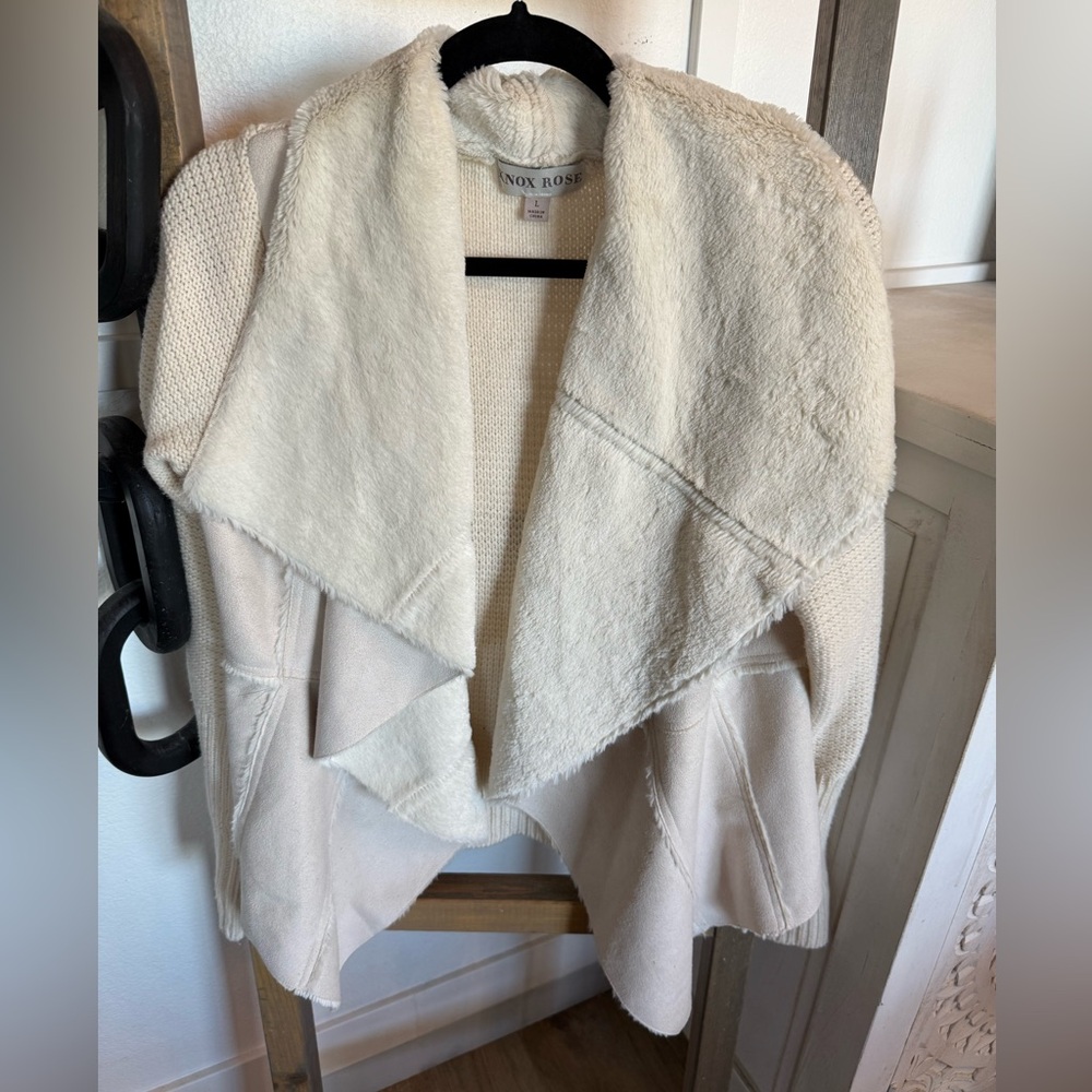 Knox Rose Cream Cardigan with Waterfall Front and Shawl Collar